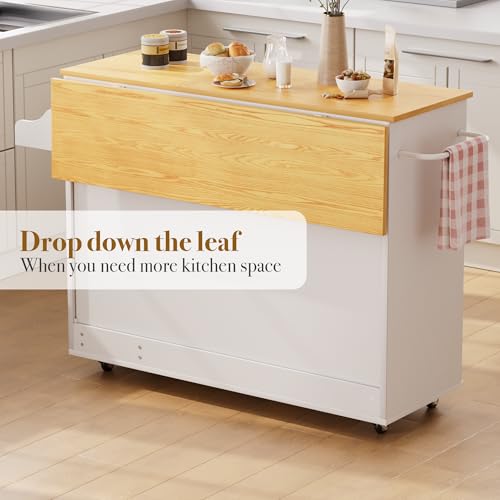 White Rolling Kitchen Island with Storage R5530