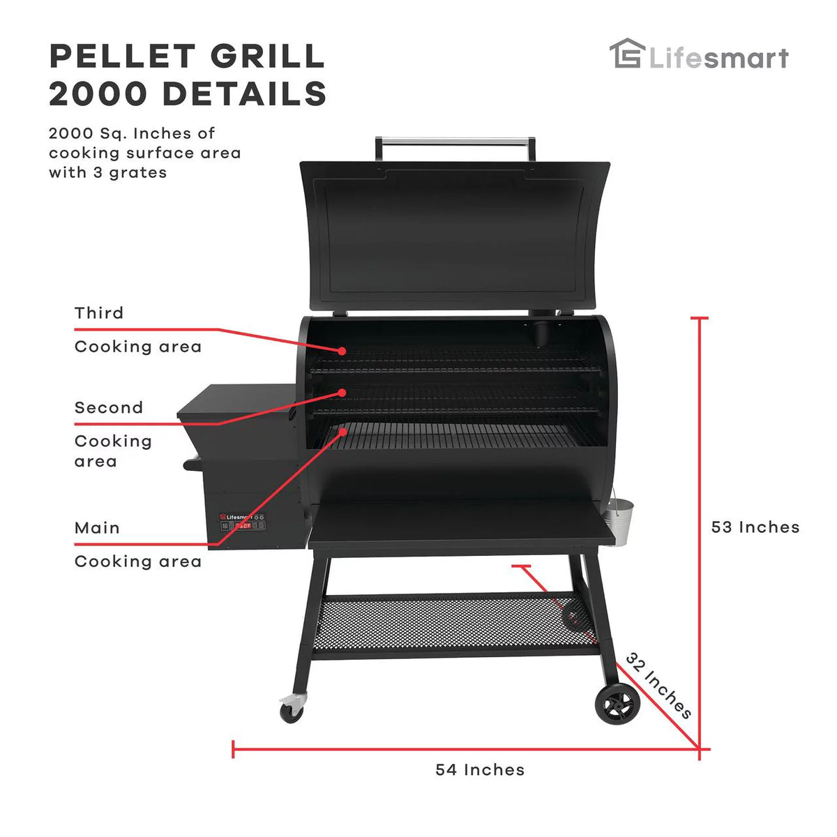 2000 Square Inch Pellet Grill and Smoker with 3 Cooking Racks P82288
