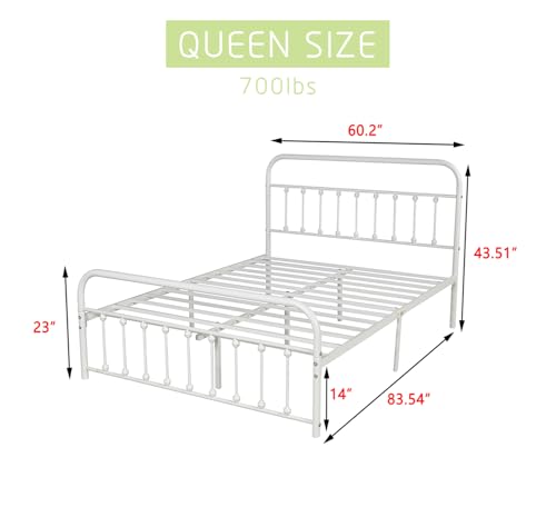 White Metal Full Size Bed Frame with Headboard Footboard T382