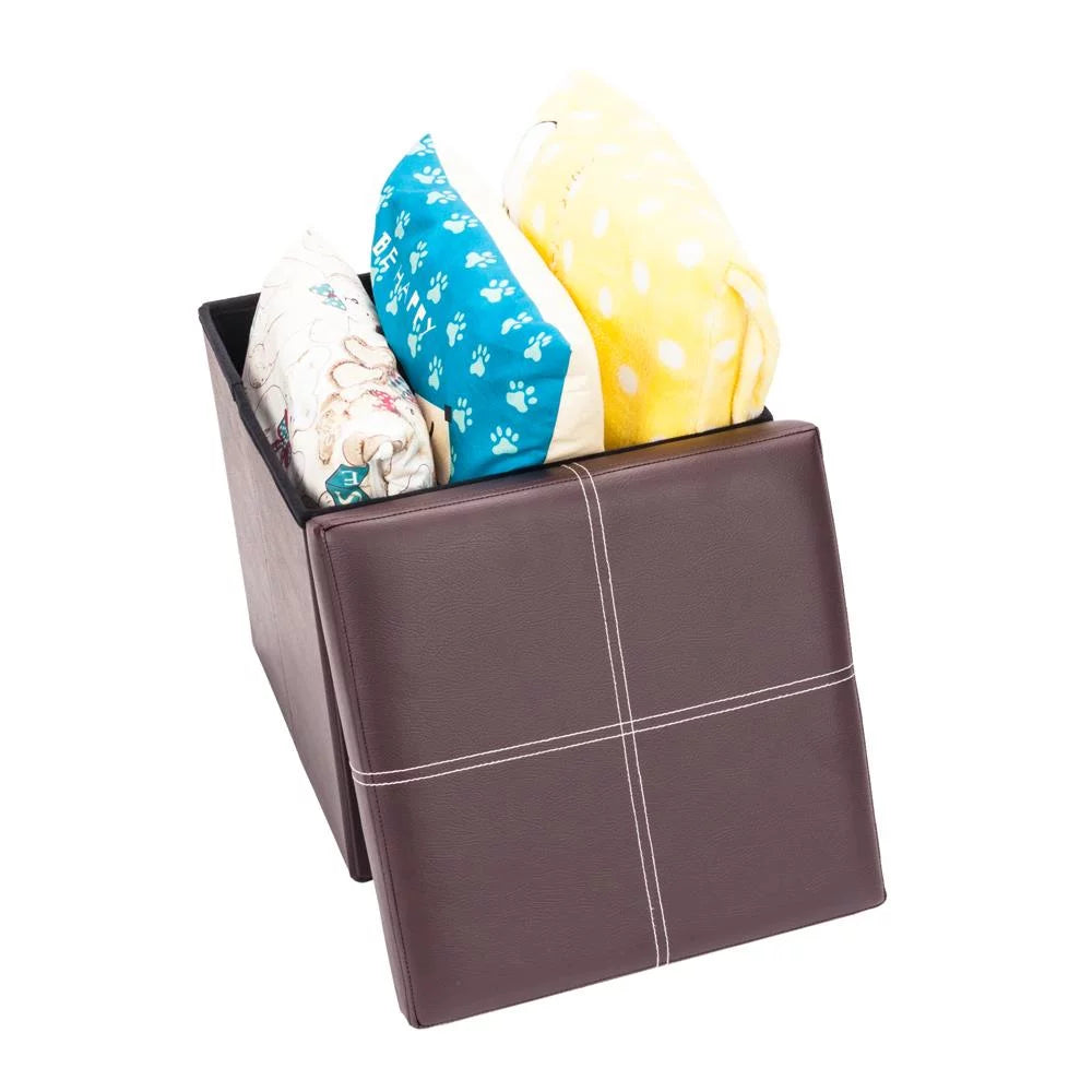 Folding Storage Cube Ottoman Brown J93683