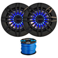 2 x 6.5" 2-Way 200W Marine Loudspeakers with Blue LED Light (Black), 50Ft 16-Gauge Tinned Speaker Wire R777