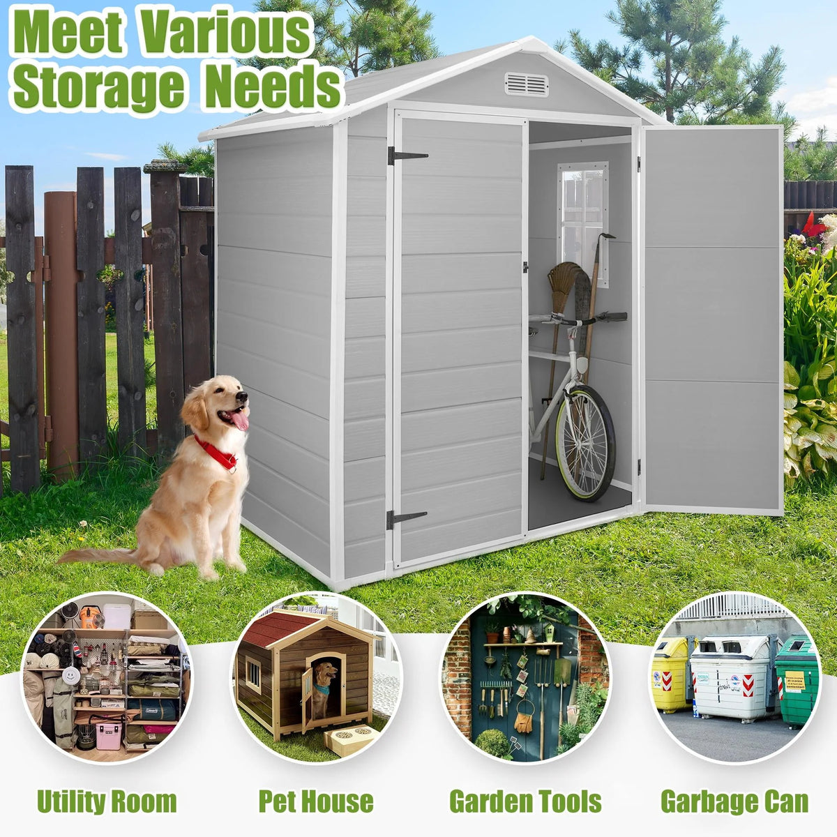 6' x 4.4' Plastic Outdoor Storage Shed with Reinforced Floor Z907