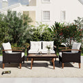 4-Piece PE Rattan Patio Conversation Set with Cushions and Dining Table E7236