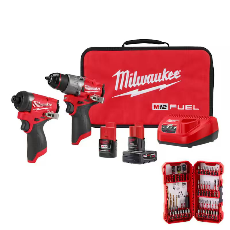 12-Volt Cordless Hammer Drill & Impact Driver Combo Kit with 50-Piece Bit Set A586