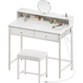 White Vanity Desk with Drawers and Charging Station O418644