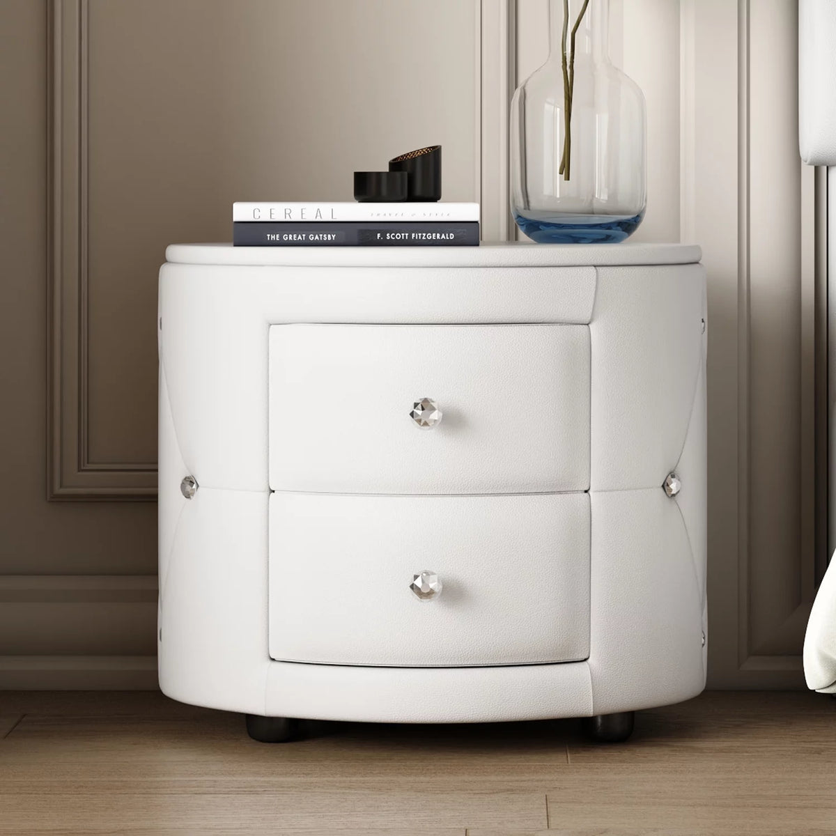 White 2 Drawer PU Leather Upholstered Nightstand L2949