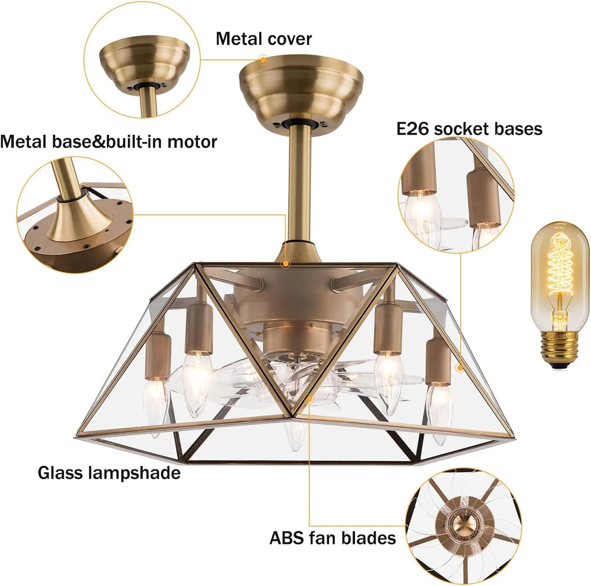 18.5'' Caged Ceiling Fan with Lights Remote Control I455