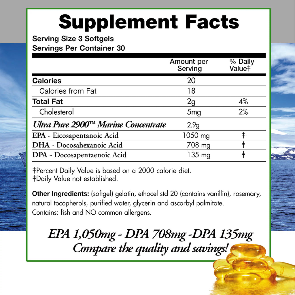Natural Wild Omega 3 DPA Fish Oil Supplement 2,900 Milligrams Soft-Gels Q5321