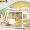 Twin Size Solid Wood Loft Bed with Built-in Desk and 3 Storage Staircase D76837