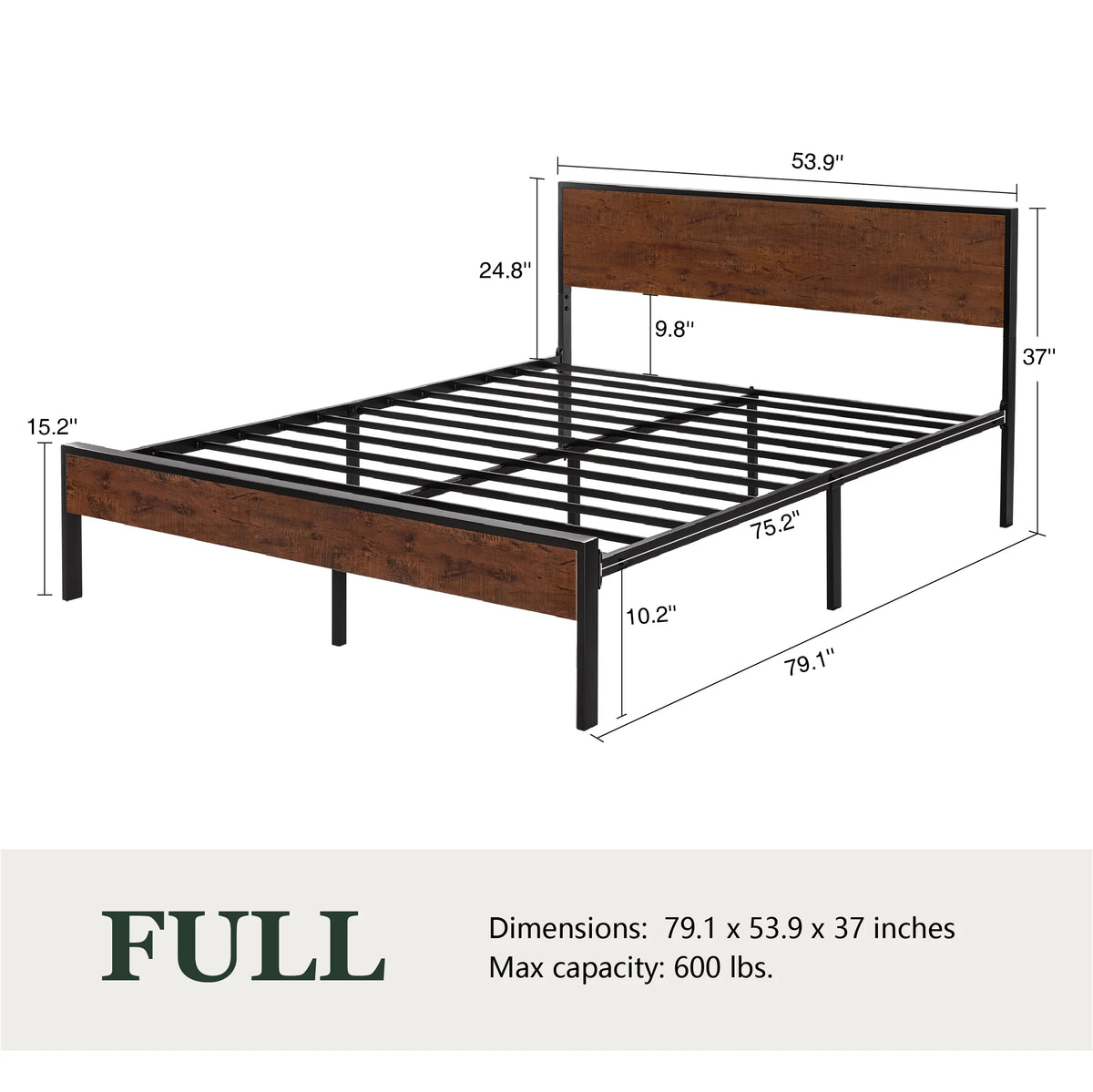 Queen Size Platform Bed Frame with Wood Headboard H465152
