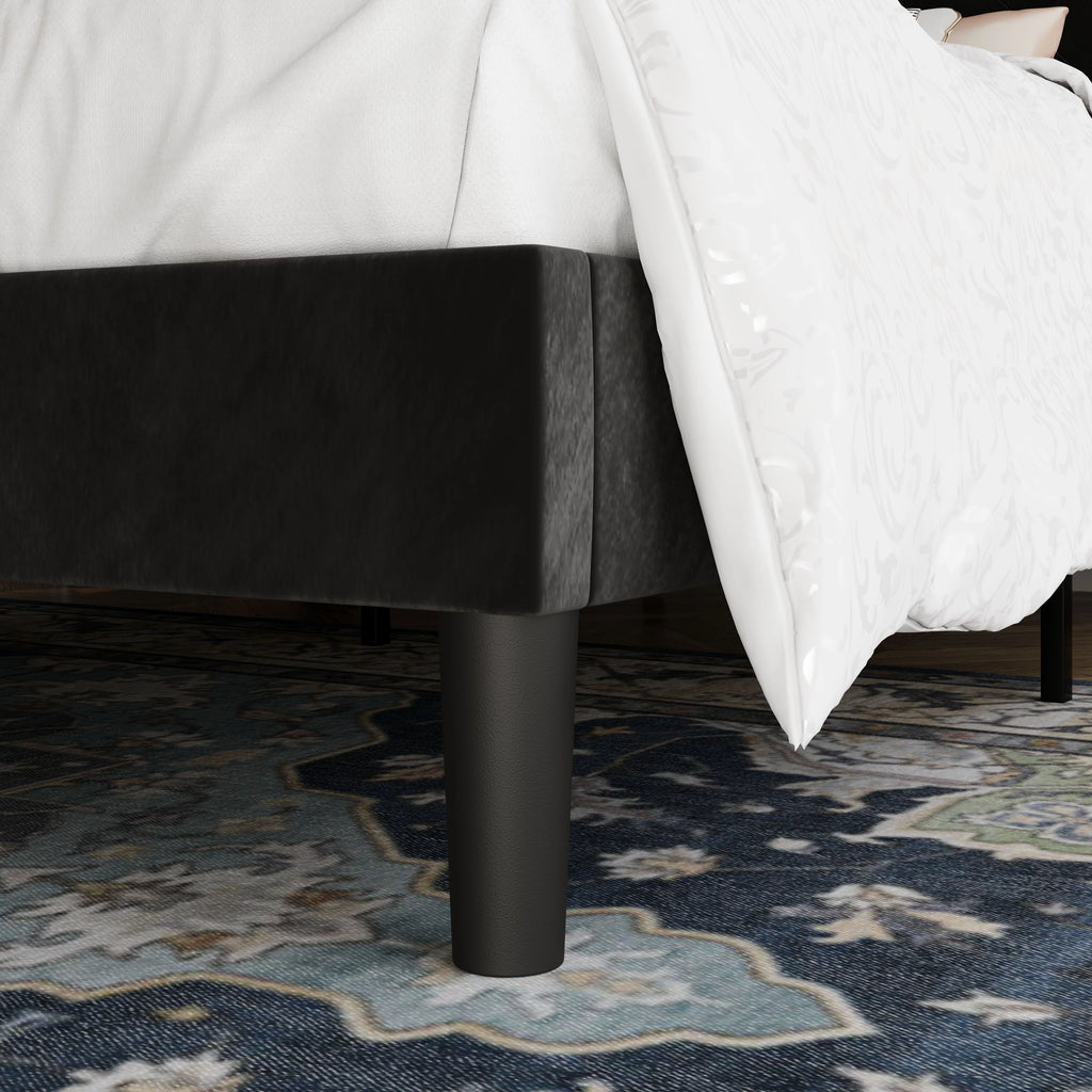 Queen Size Black Velvet Upholstered Platform Bed Frame S81536