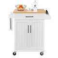 White Rolling Kitchen Cart with Storage and Spice Rack B9630