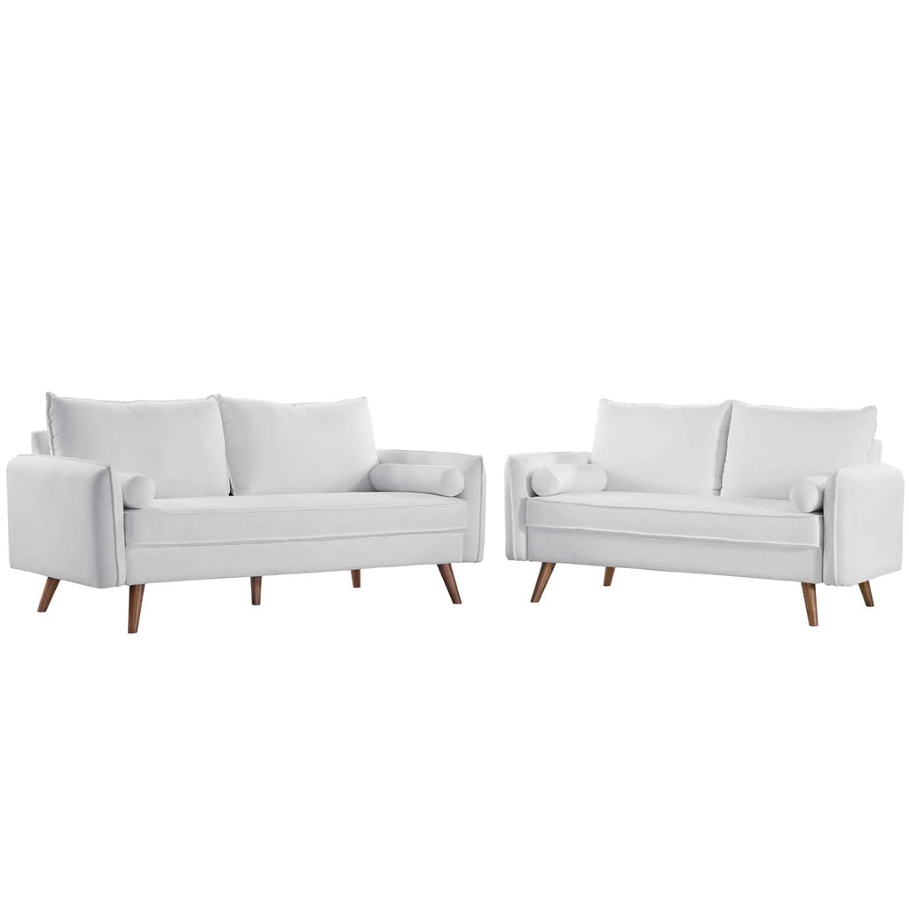 White Upholstered Fabric Sofa and Loveseat Set C968
