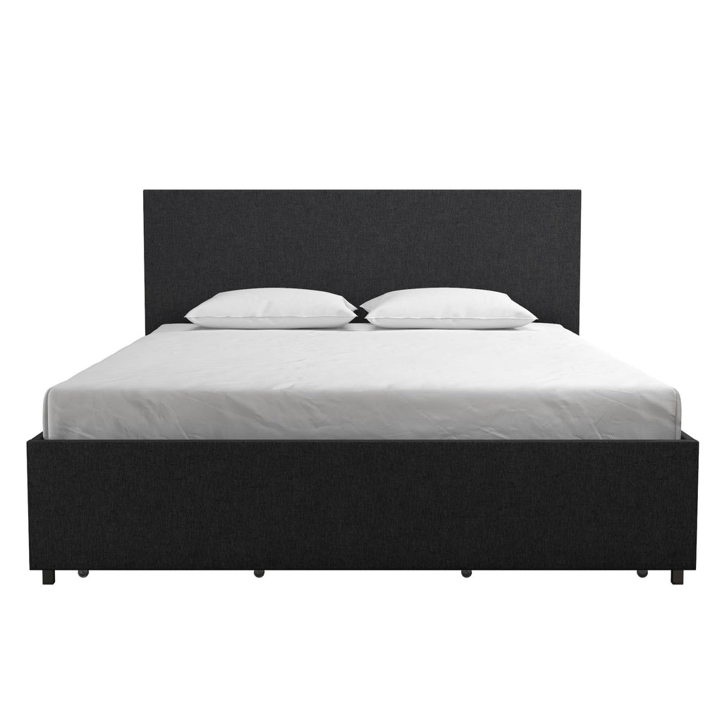 Dark Grey Linen Upholstered Storage Bed Frame A627