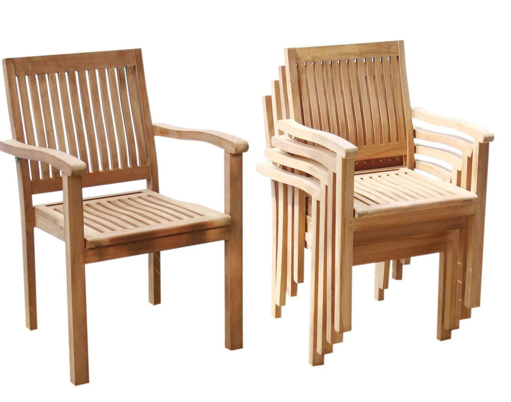 Grade-A Teak 5 Pc Dining Set with 4 Stacking Arm Chairs E93388