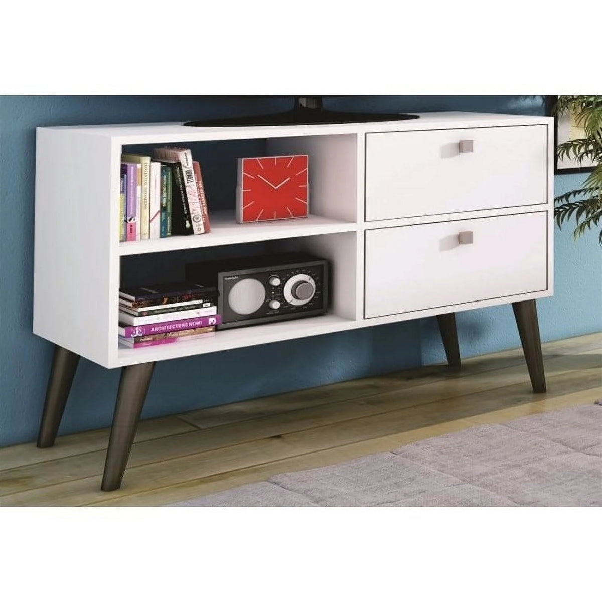 White 2 Drawer Wood TV Stand T4579