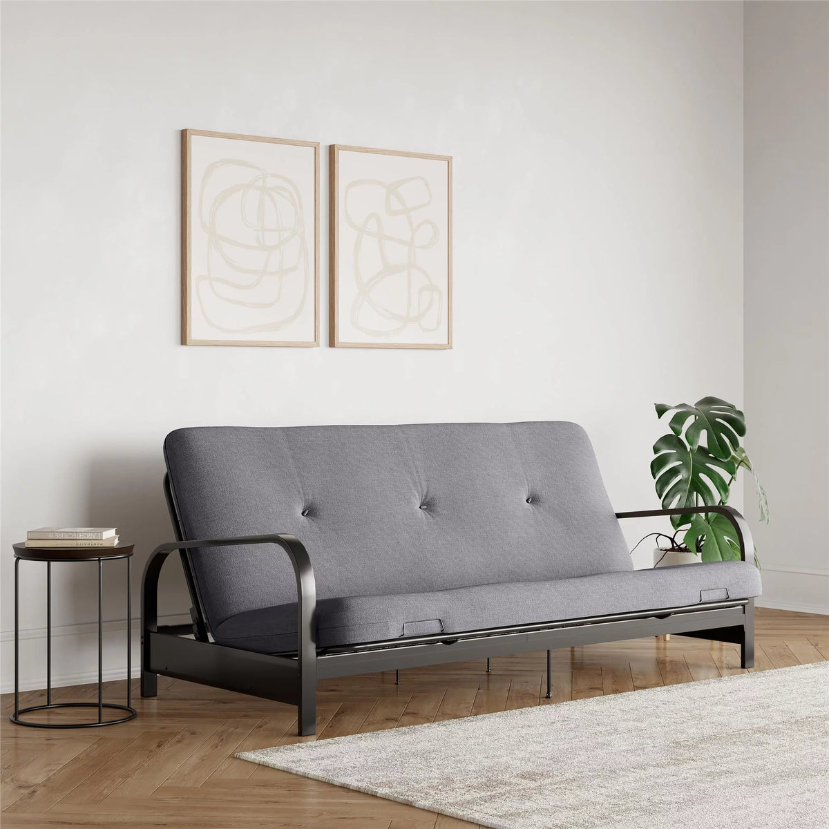 6-Inch Futon Mattress with Tufted Cover, Full, Black Linen Z30815