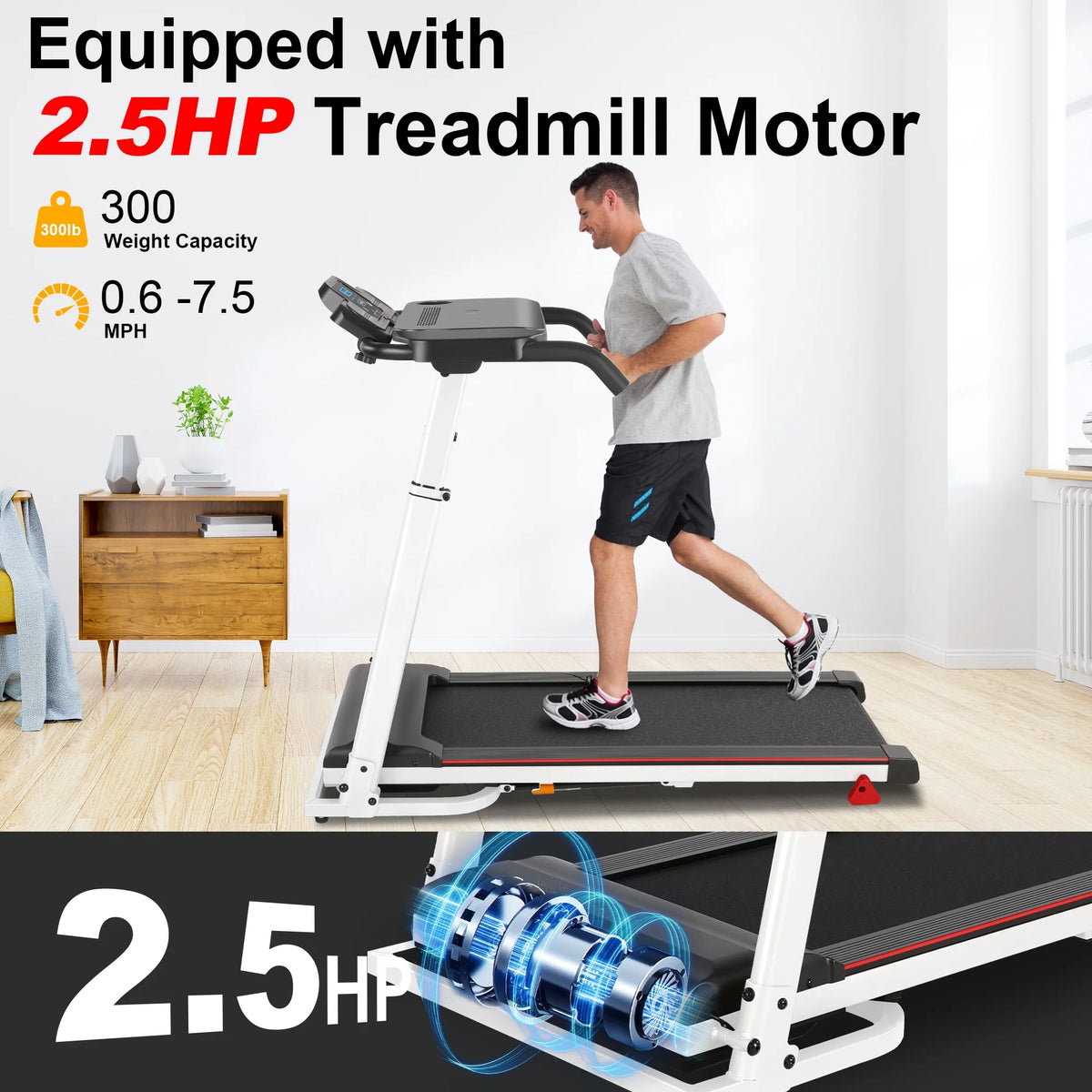 White Folding Treadmill with Removable Tabletop and Incline H84551