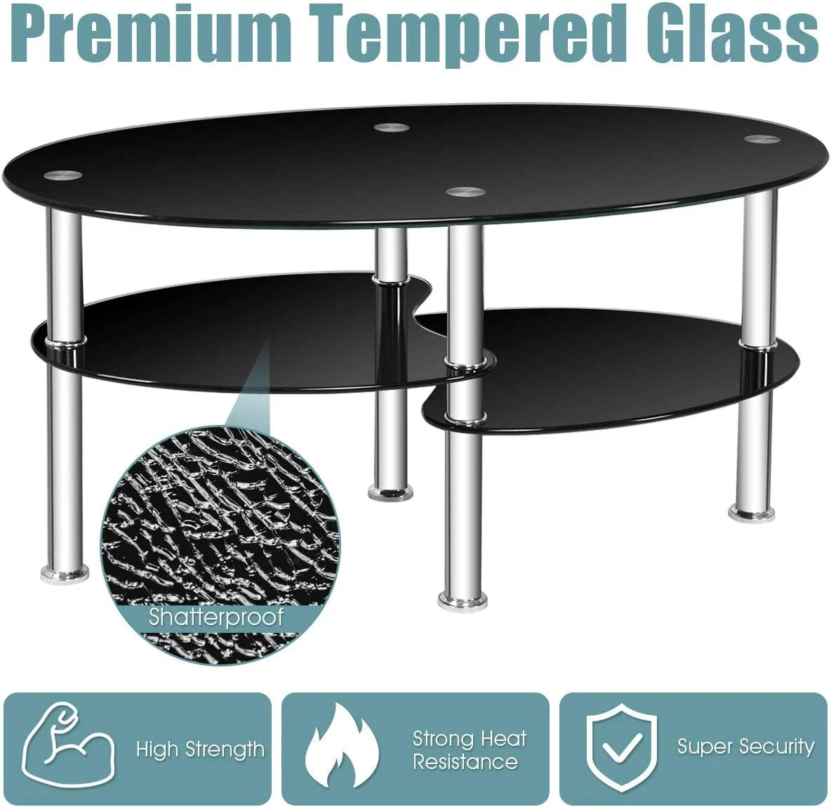 Black Oval Glass Coffee Table Q258