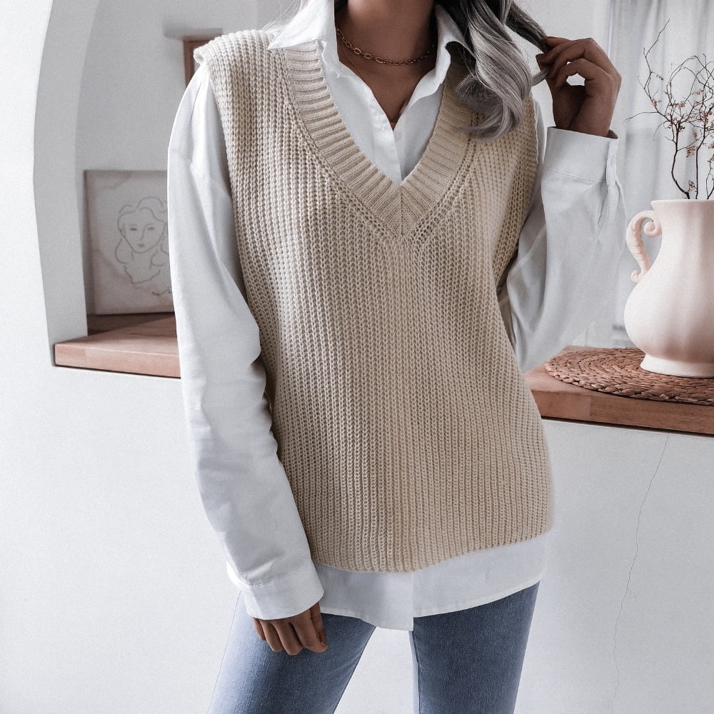 Sleeveless V-Neck Knitted Sweater Vest E8539