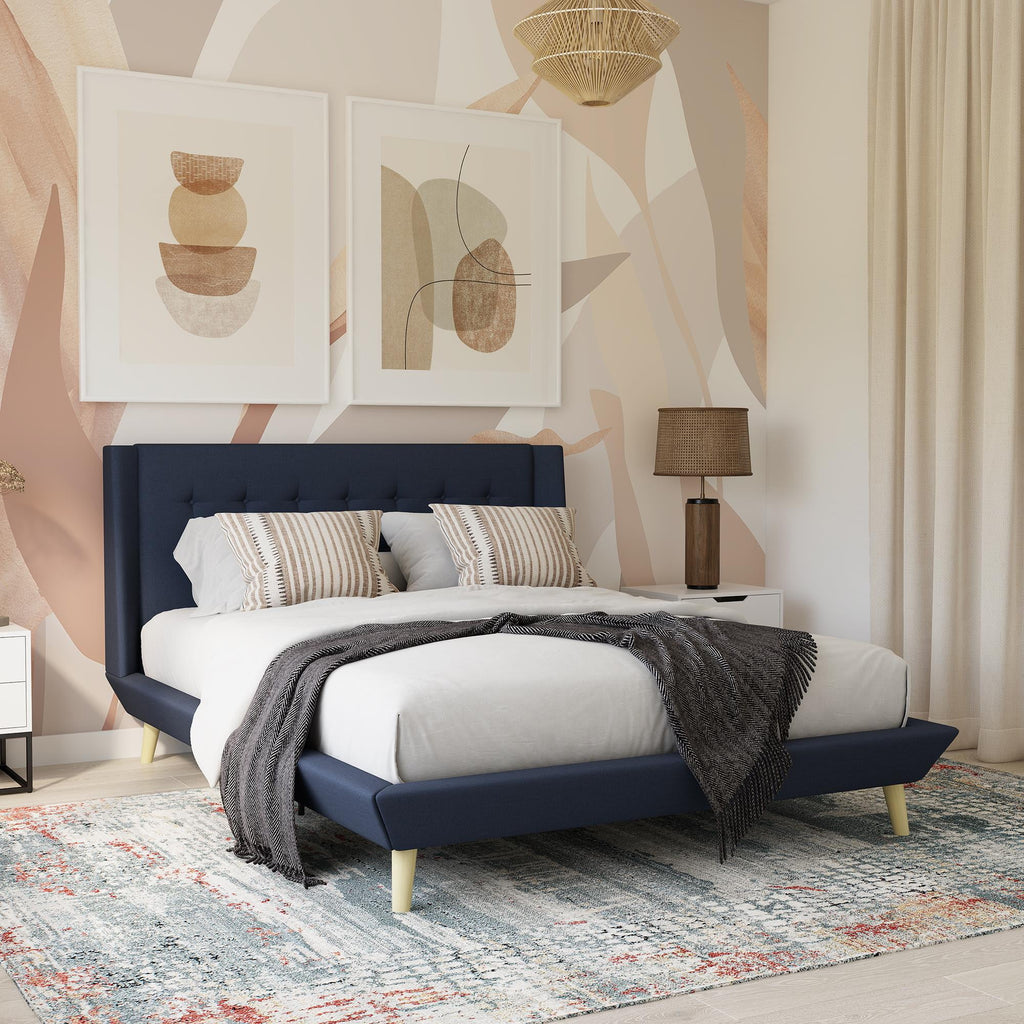 Queen Light Gray Linen Upholstered Bed E107057