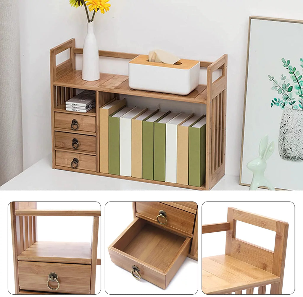 Bamboo Desktop Bookshelf with 3 Drawers R747