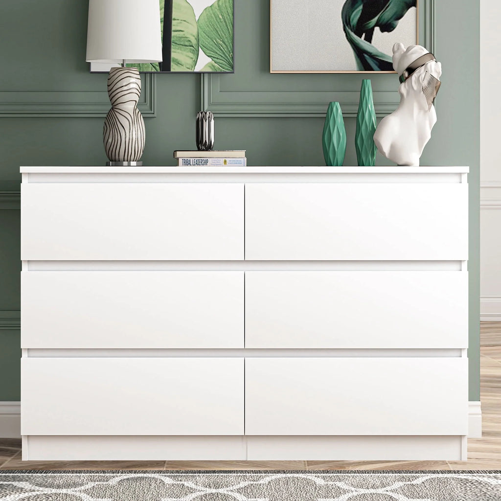 White Wood 6 Drawer Dresser P74620