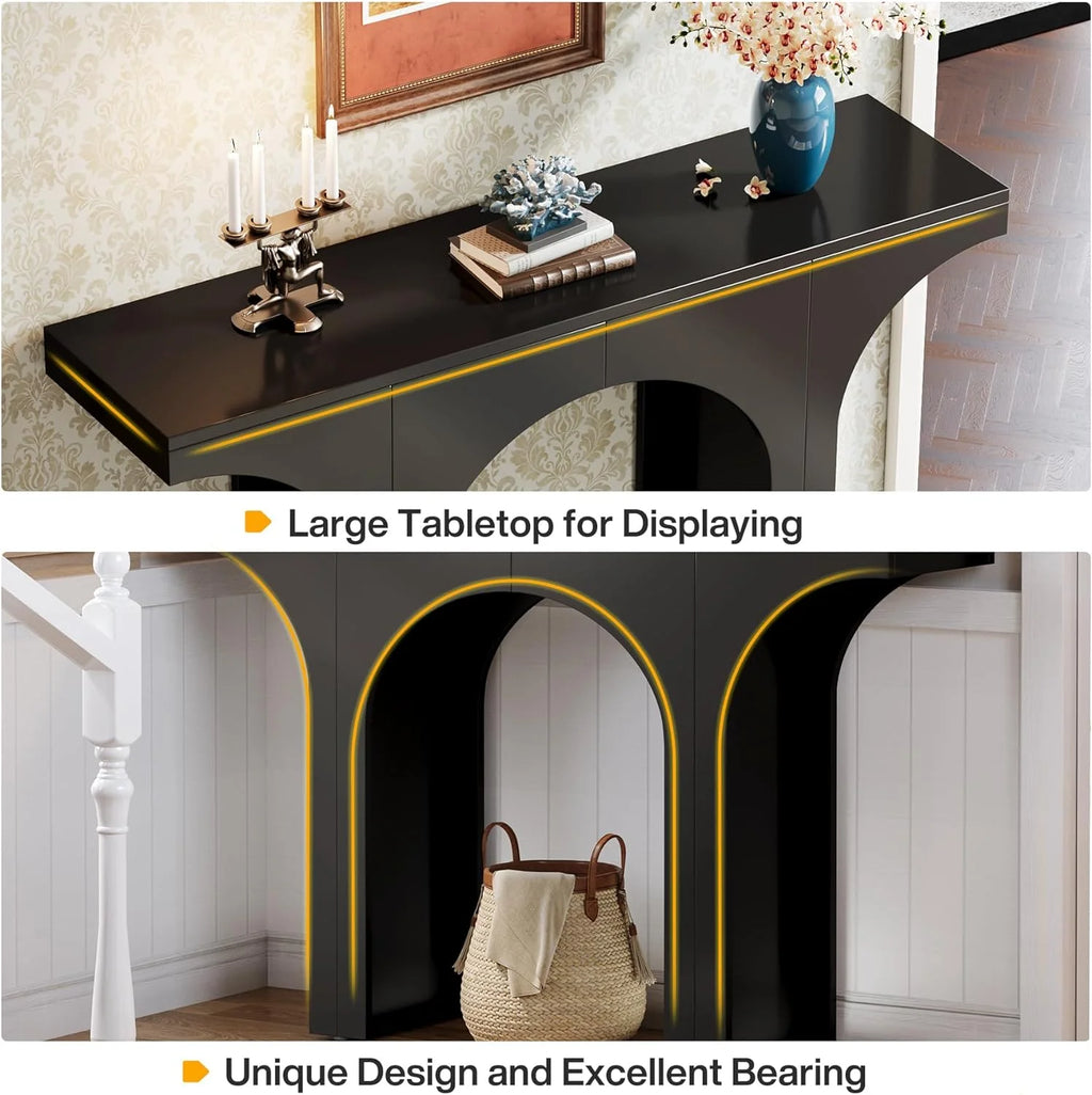 47 Inches Black Console Table with Arch Base U21089