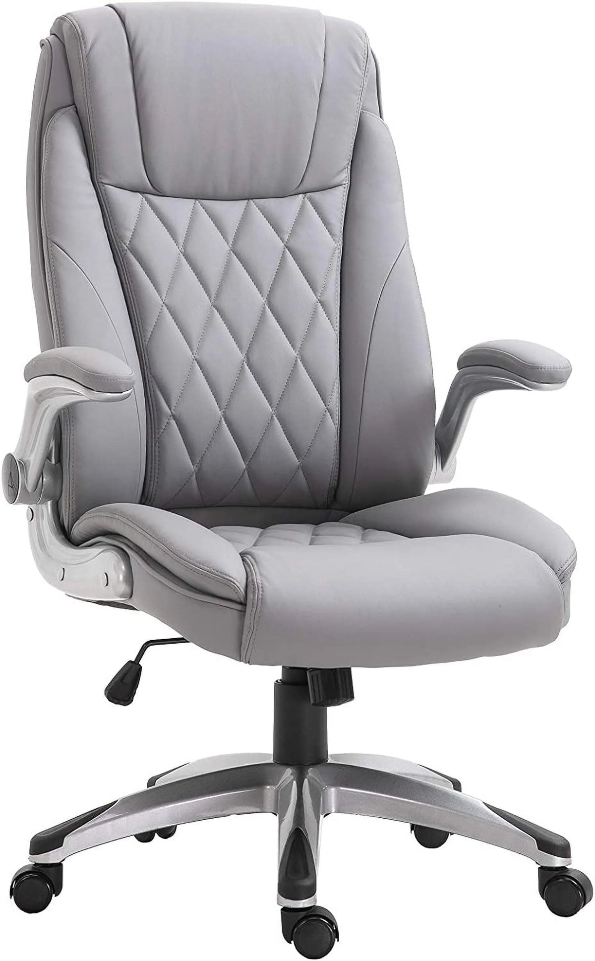 Grey Faux Leather Ergonomic Home Office Chair with Flip Up Arms A191040