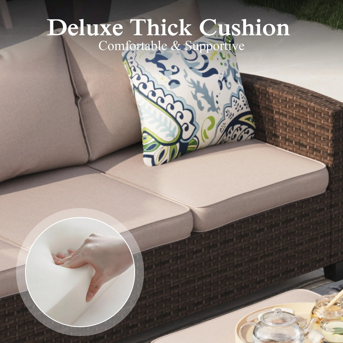 8 Pieces Wicker Patio Furniture Set with Fire Pit Table R616