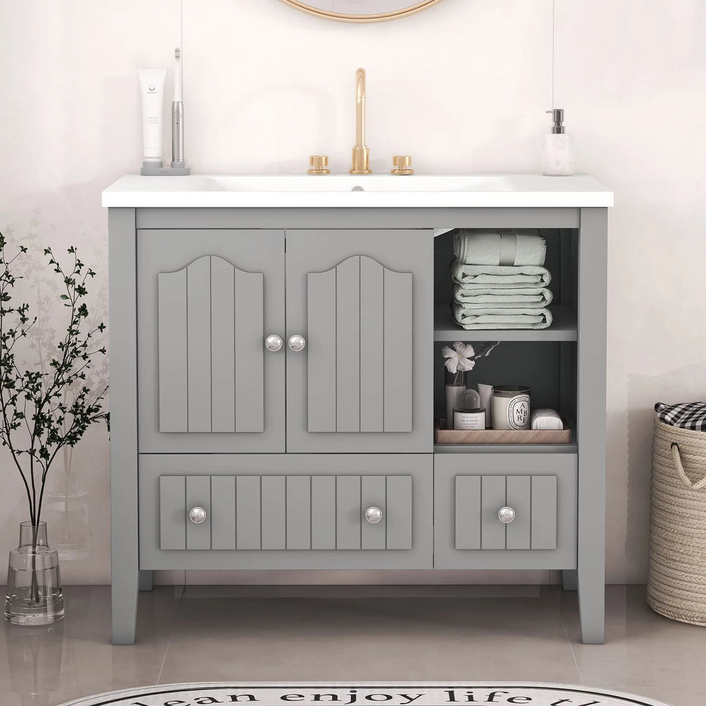 36" Gray Bathroom Vanity with Ceramic Sink Z146582