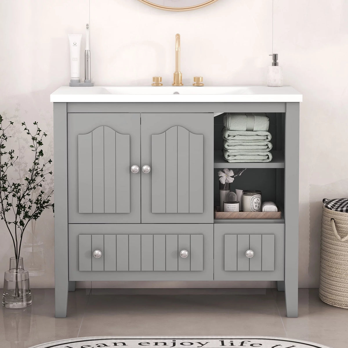 36" Gray Bathroom Vanity with Ceramic Sink Z146582