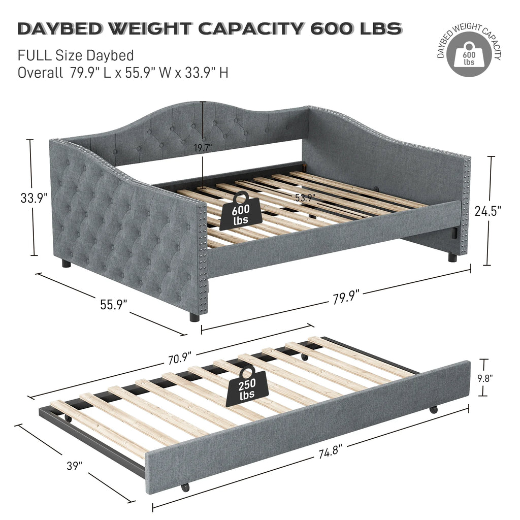 Full Size Tufted Upholstered Velvet Daybed with Trundle Q923