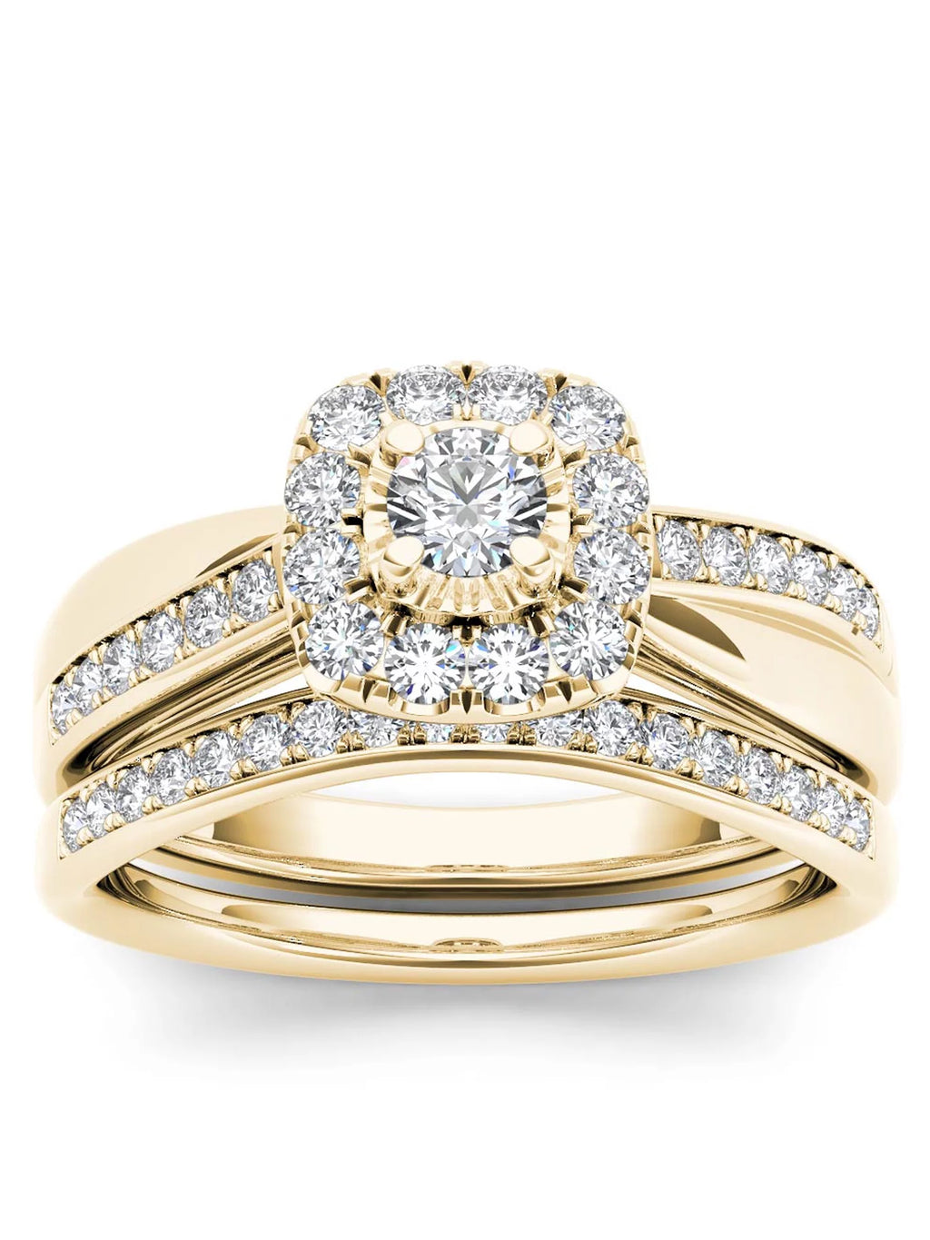 5/8Ct TDW Diamond 14k Yellow Gold Halo Bridal Set M89391