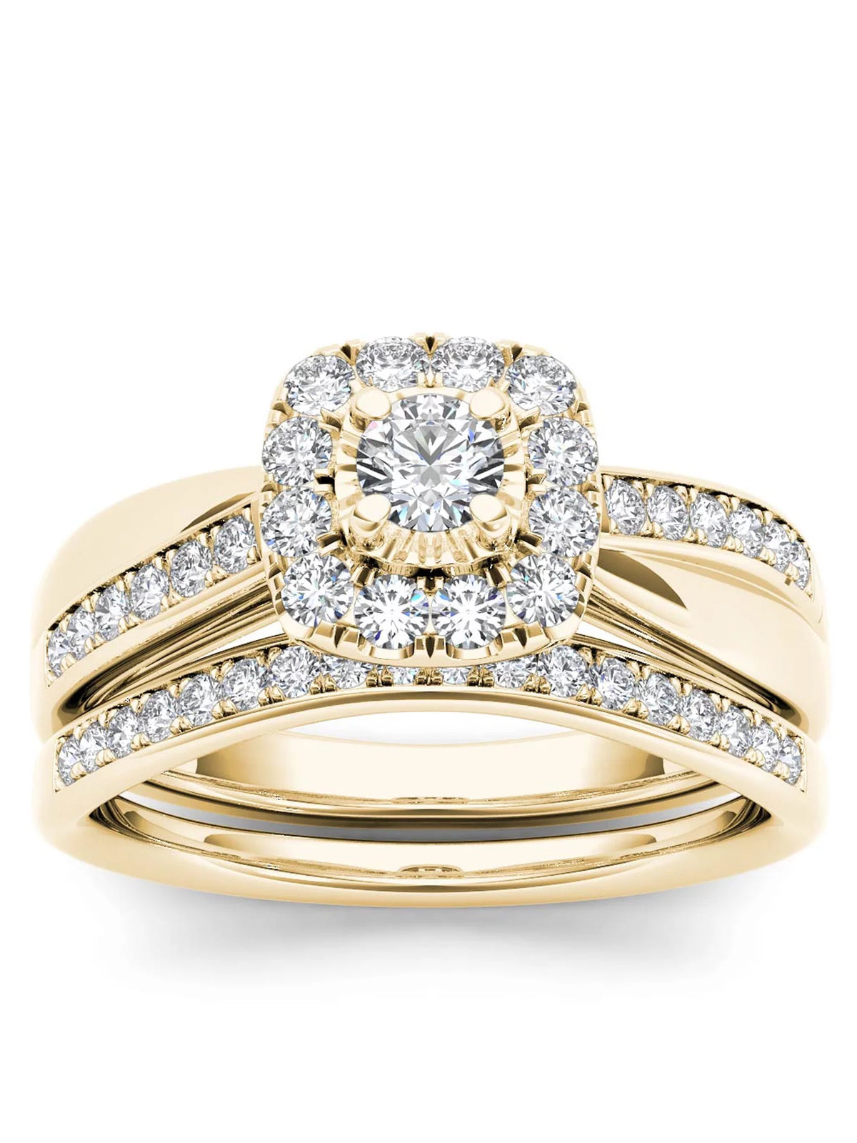 5/8Ct TDW Diamond 14k Yellow Gold Halo Bridal Set M89391