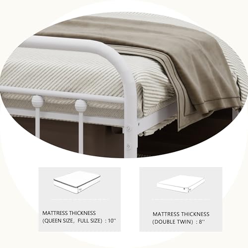 White Metal Full Size Bed Frame with Headboard Footboard T382