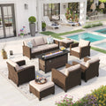 8 Pieces Wicker Patio Furniture Set with Fire Pit Table R616