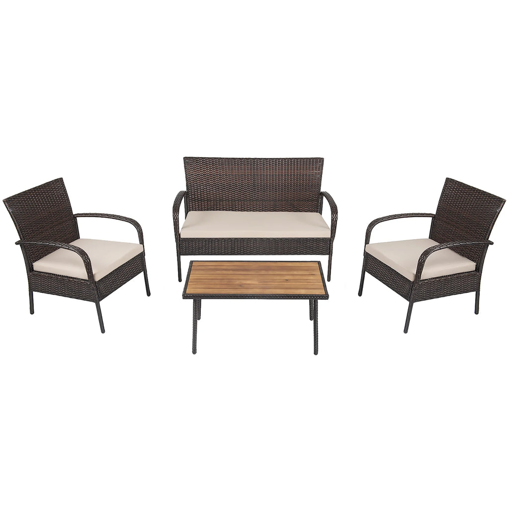 4 Pc Patio Rattan Furniture Set with Cushions L46613