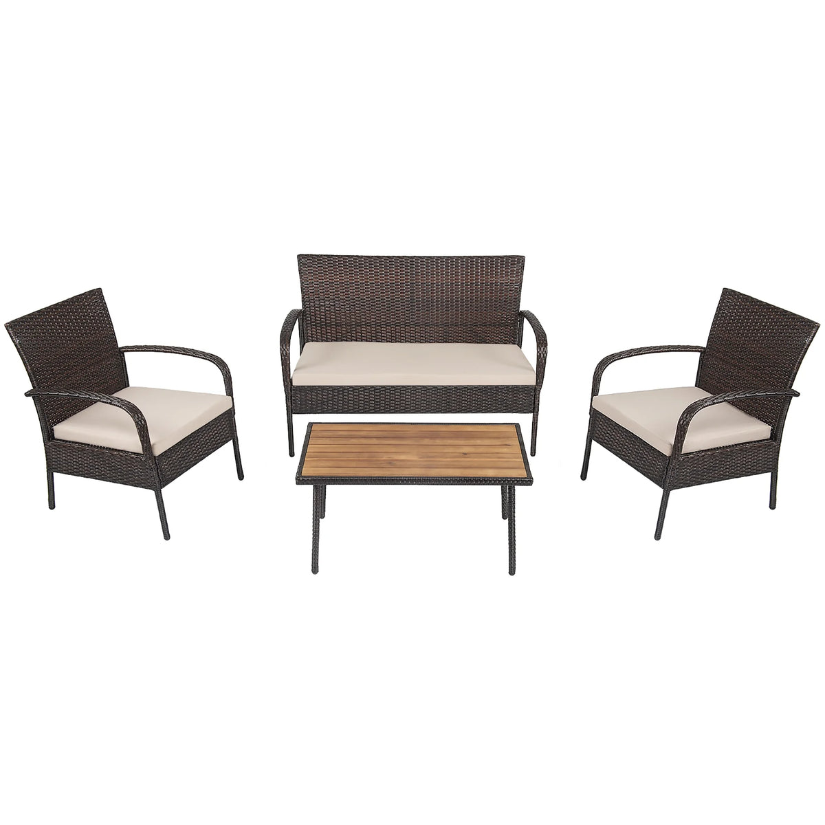 4 Pc Patio Rattan Furniture Set with Cushions L46613