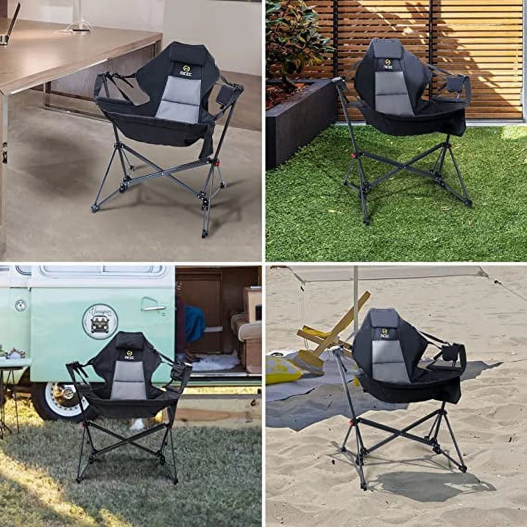 Folding Camping Chair with Cup Holder and Side Pocket, Set of 2 D444349