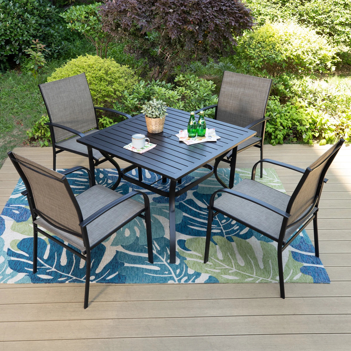 Set of 4 Outdoor Patio Dining Chairs Steel Textilene Black Brown H43300