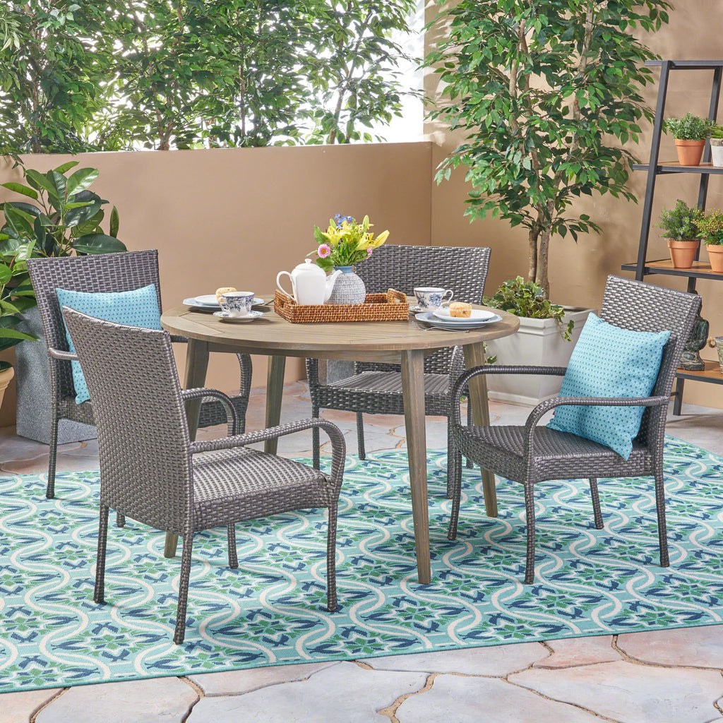 5 Piece Gray Wooden Round Patio Dining Set Z321117