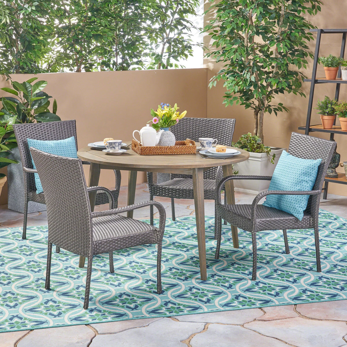5 Piece Gray Wooden Round Patio Dining Set Z321117