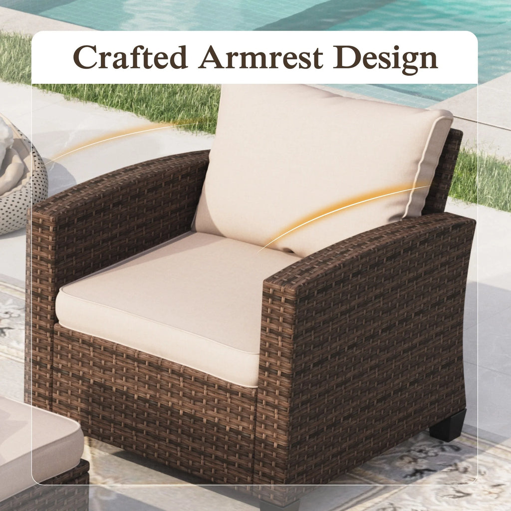 8 Pieces Wicker Patio Furniture Set with Fire Pit Table R616