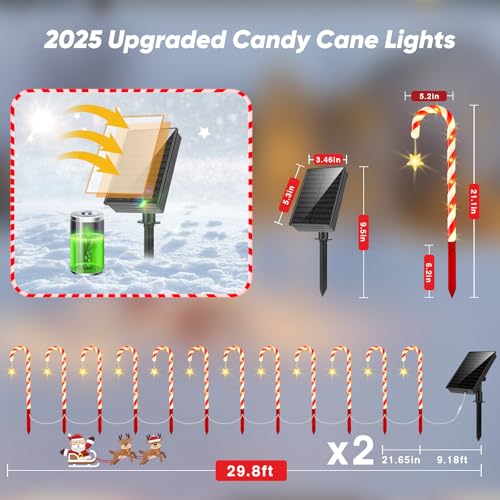 24 Pack Candy Cane Pathway Lights 10 Modes Waterproof Christmas Yard Stakes Y29996
