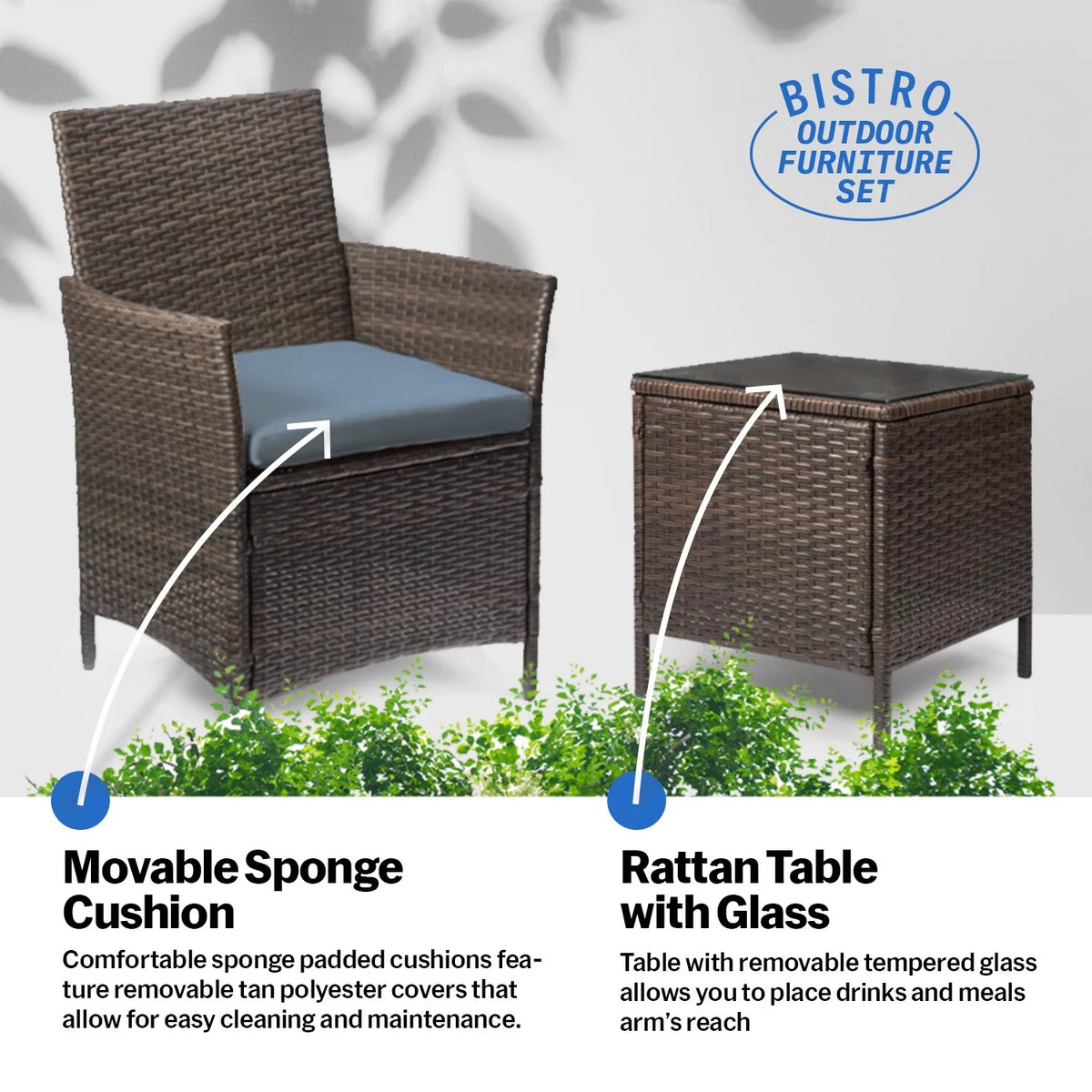 3 Piece Rattan Outdoor Furniture Set with Table O5930
