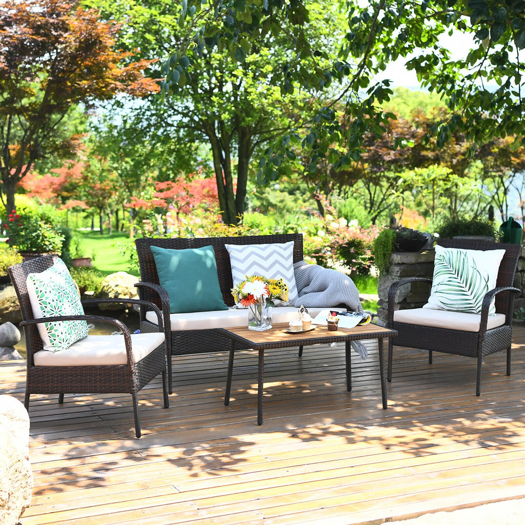 4 Pc Patio Rattan Furniture Set with Cushions L46613