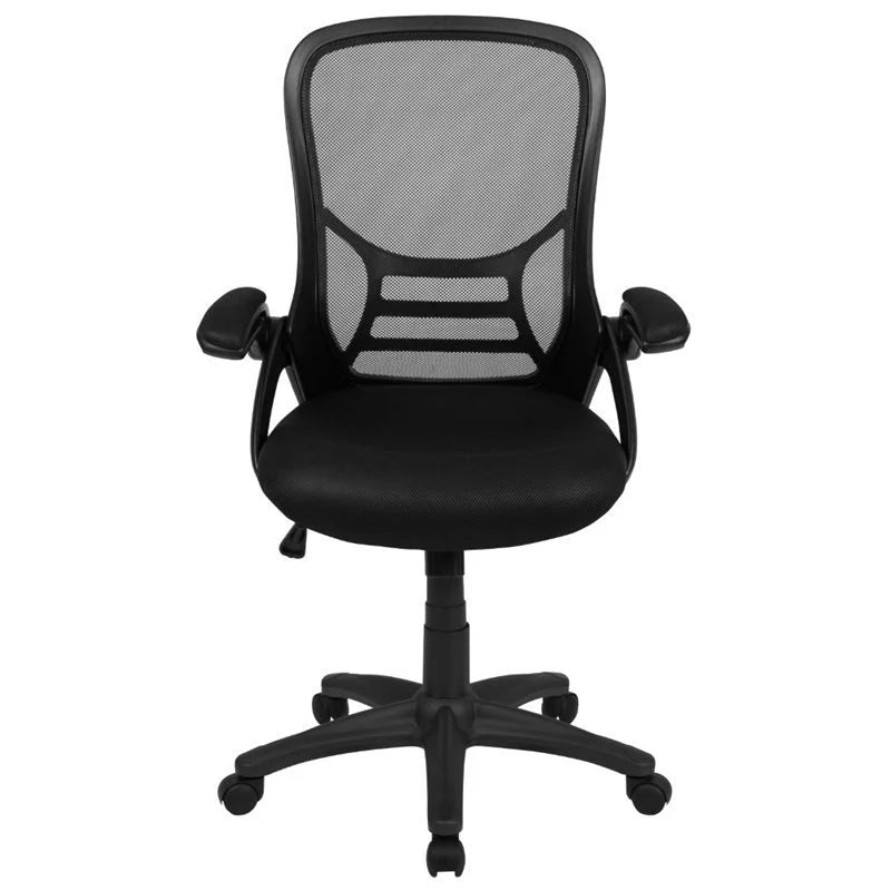 Black Mesh Ergonomic Swivel Office Chair with Flip-up Arms P75643