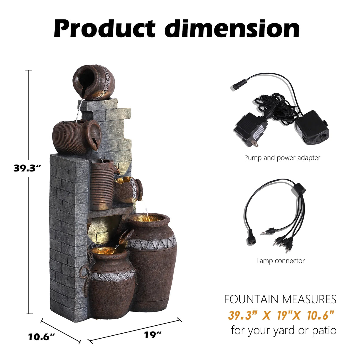 39.3" Outdoor Water Fountain with LED Lights 5 Tiers L64882