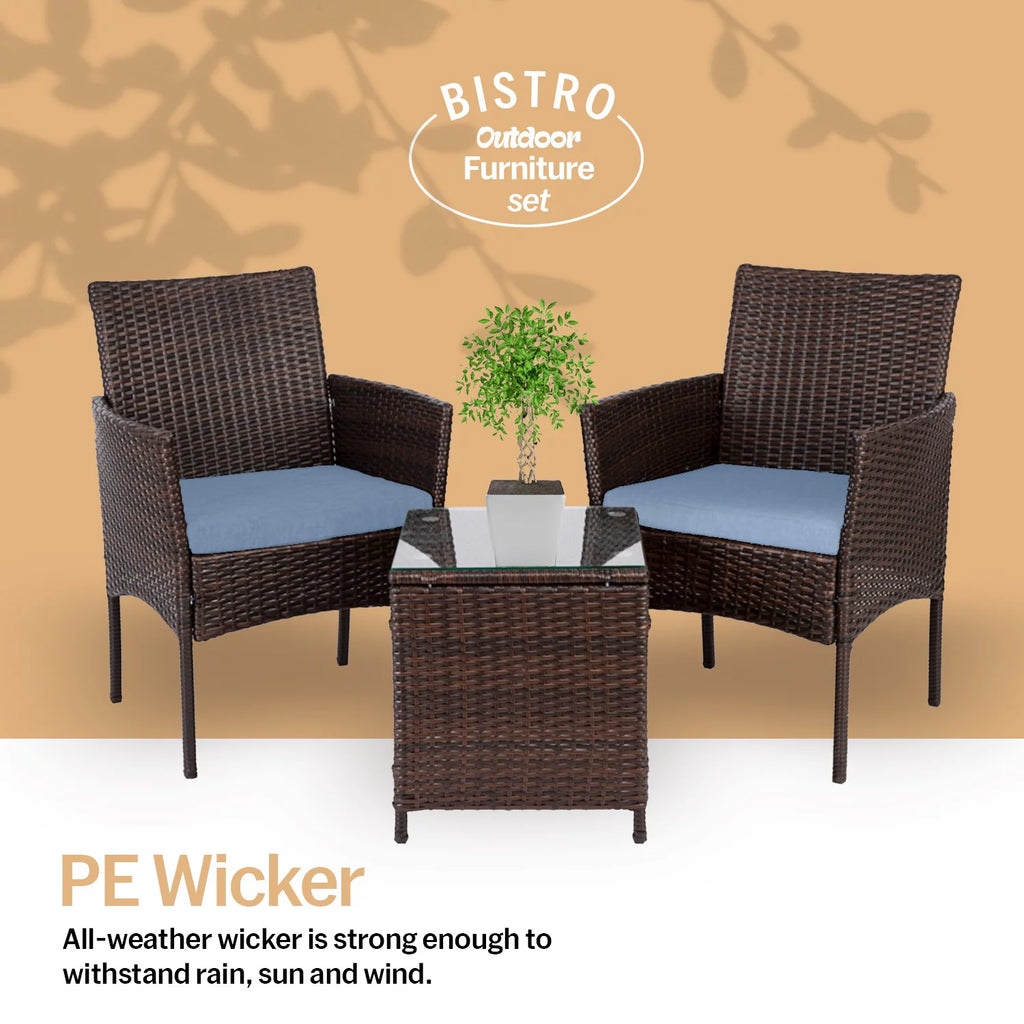 3 Piece Rattan Outdoor Furniture Set with Table O5930